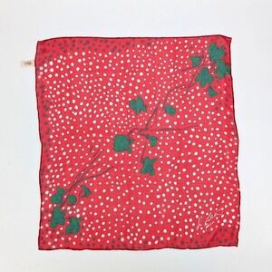 Lolita Lempicka Parfums Paris Red Silk Polka Dot Ivy Leaf Square Scarf 19.5in